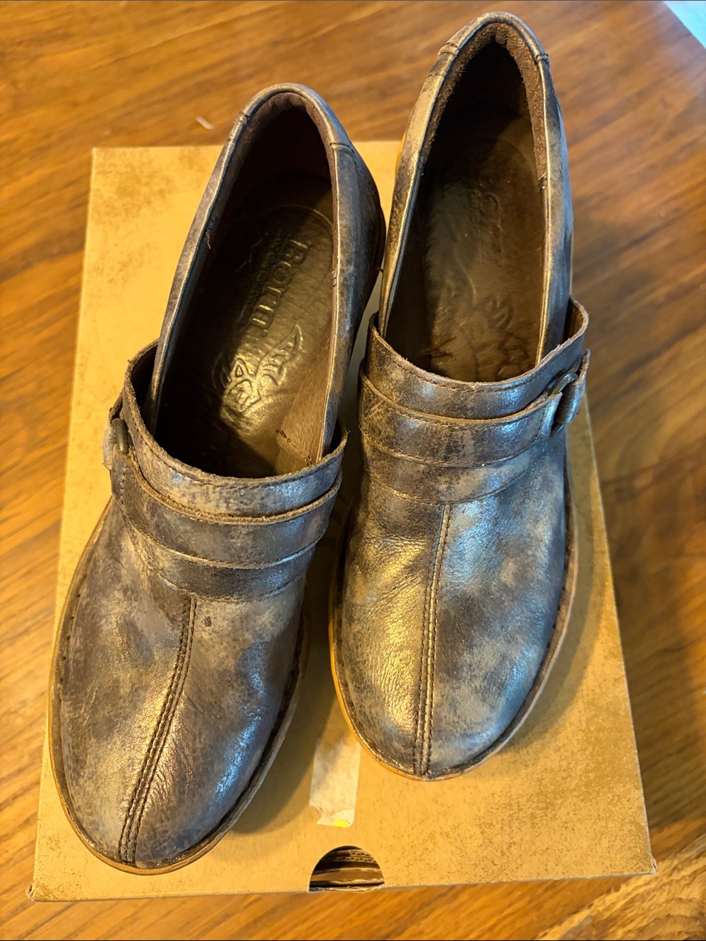 Born Brown Distressed Leather Platform Clogs - Picture 3 of 7